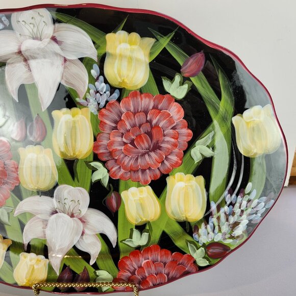 Stunning Lesal Studio Hand-Painted Floral Serving Platter - Picture 2 of 7